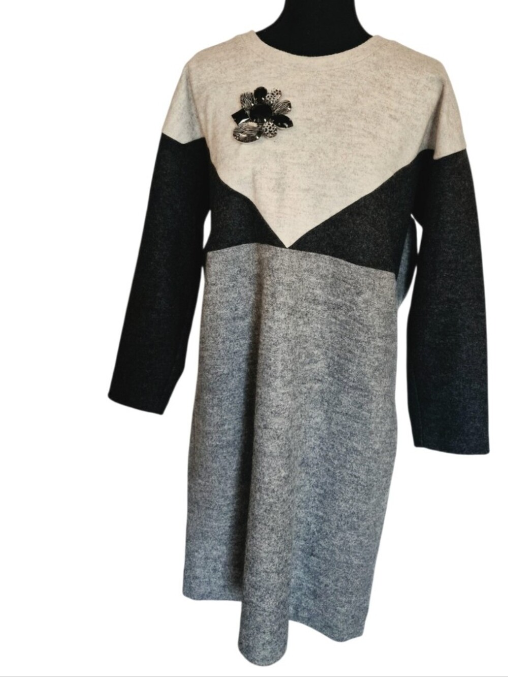 Madewell Grey Colorblock Knit Midi Dress With Pockets- Size Large